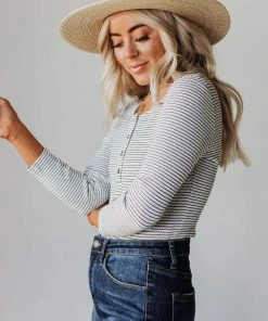 Vendor-unknown Jake Button Down Stripe Bodysuit Tops