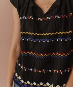 Vendor-unknown Kamila Embroidered Blouse Black Tops