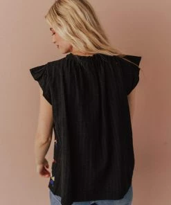 Vendor-unknown Kamila Embroidered Blouse Black Tops