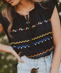 Vendor-unknown Kamila Embroidered Blouse Black Tops