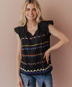 Vendor-unknown Kamila Embroidered Blouse Black Tops