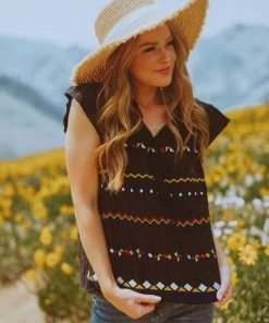 Vendor-unknown Kamila Embroidered Blouse Black Tops