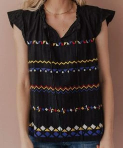 Vendor-unknown Kamila Embroidered Blouse Black Tops