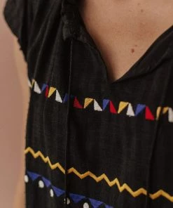 Vendor-unknown Kamila Embroidered Blouse Black Tops