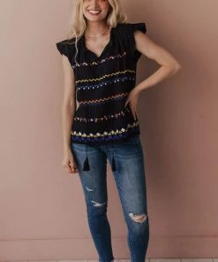 Vendor-unknown Kamila Embroidered Blouse Black Tops