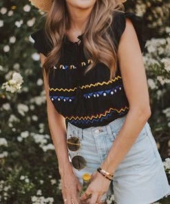 Vendor-unknown Kamila Embroidered Blouse Black Tops