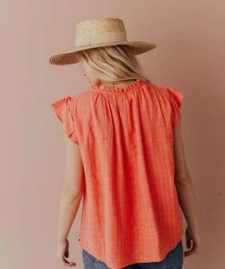 Vendor-unknown Kamila Embroidered Blouse Hot Coral Tops