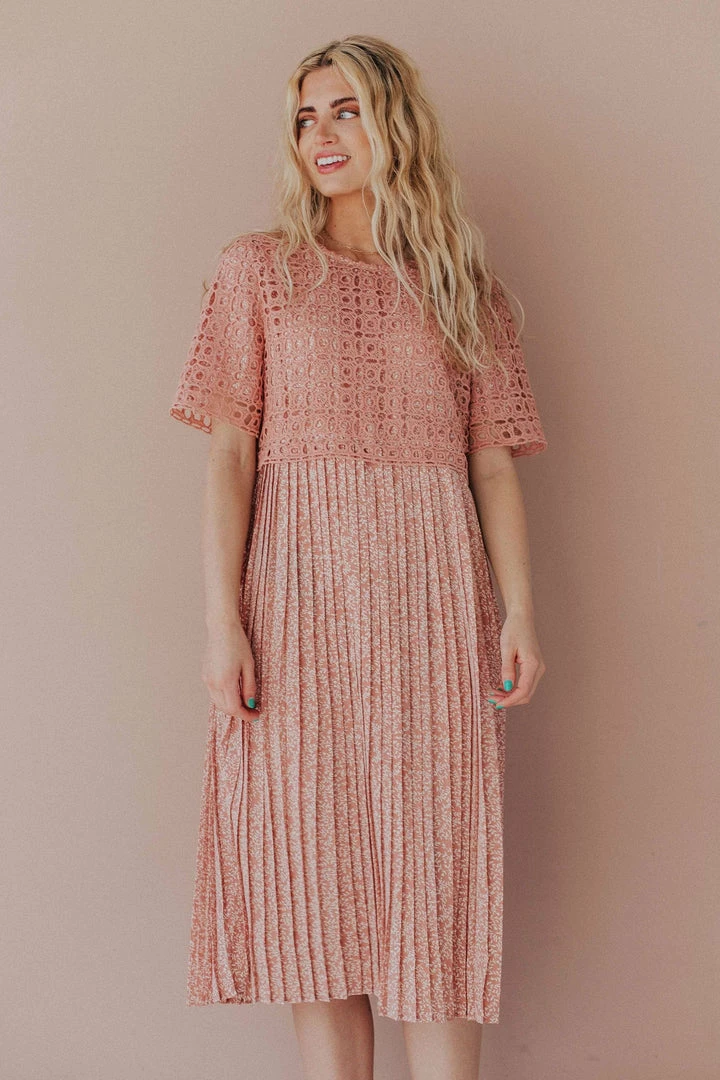 Vendor-unknown Dresses Katerina Pleated Dress Rose Tan 6 Vendor-unknown Dresses Katerina Pleated Dress Rose Tan