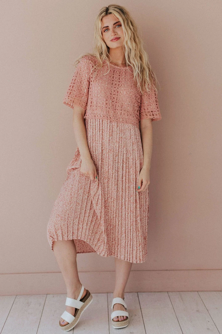 Vendor-unknown Dresses Katerina Pleated Dress Rose Tan 4 Vendor-unknown Dresses Katerina Pleated Dress Rose Tan