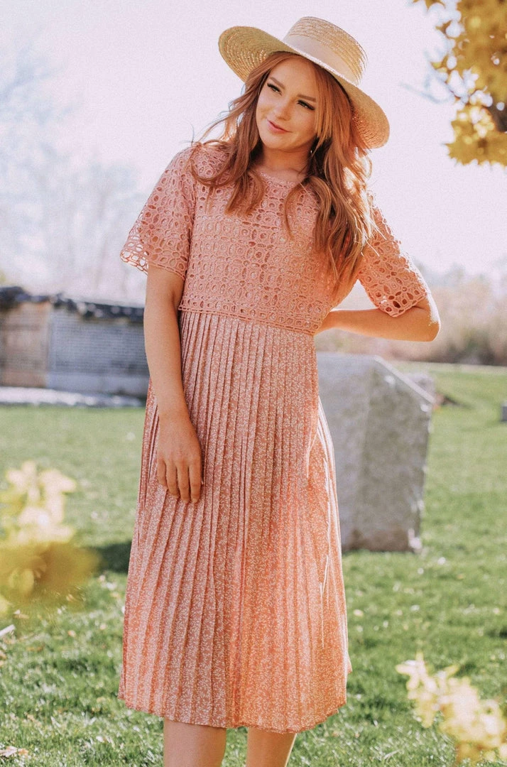 Vendor-unknown Dresses Katerina Pleated Dress Rose Tan 3 Vendor-unknown Dresses Katerina Pleated Dress Rose Tan