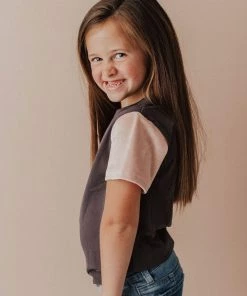 Vendor-unknown KIDS Velour Sleeve Tee Charcoal