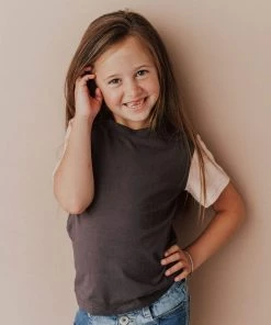 Vendor-unknown KIDS Velour Sleeve Tee Charcoal