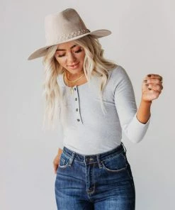 Vendor-unknown Lina Ribbed Jersey Bodysuit Heather Grey