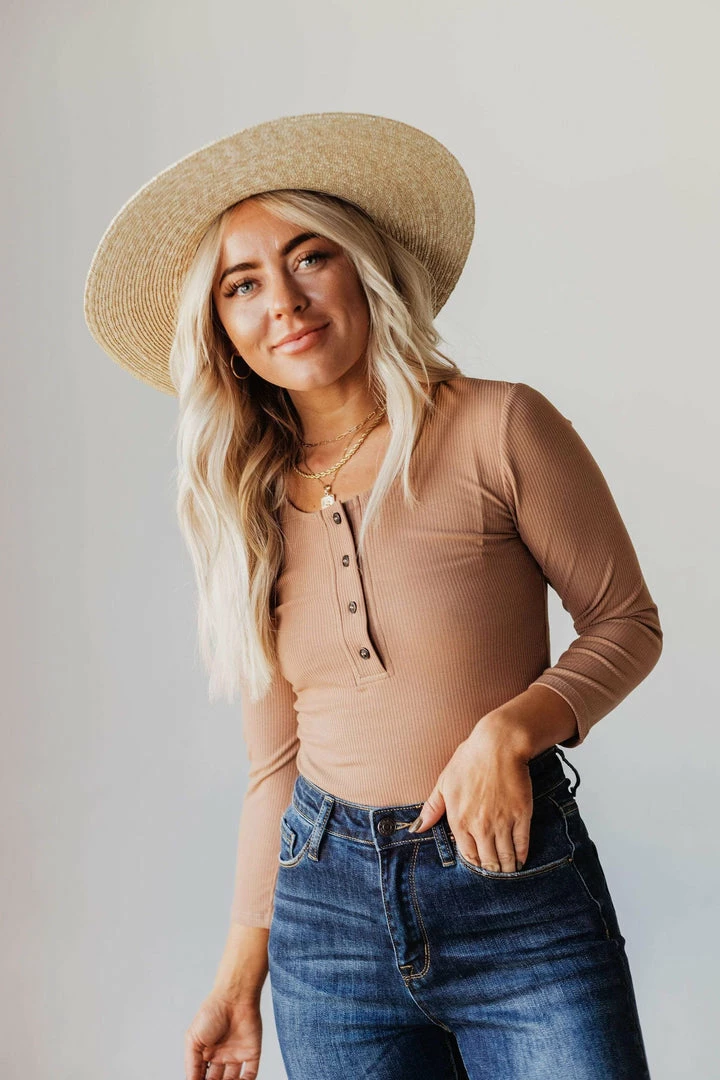 Vendor-unknown Lina Ribbed Jersey Bodysuit Mocha Tops 6 Vendor-unknown Lina Ribbed Jersey Bodysuit Mocha Tops