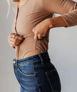 Vendor-unknown Lina Ribbed Jersey Bodysuit Mocha Tops