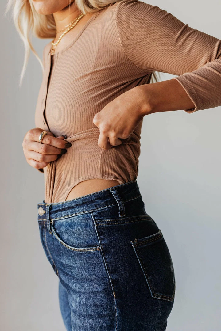 Vendor-unknown Lina Ribbed Jersey Bodysuit Mocha Tops 4 Vendor-unknown Lina Ribbed Jersey Bodysuit Mocha Tops