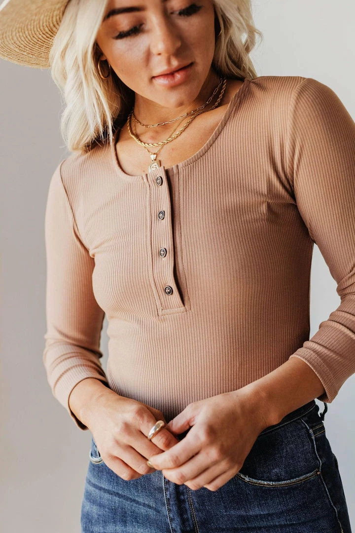 Vendor-unknown Lina Ribbed Jersey Bodysuit Mocha Tops 3 Vendor-unknown Lina Ribbed Jersey Bodysuit Mocha Tops