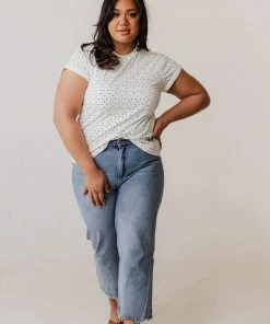 Vendor-unknown Plus Size Lizzy Polkadot Tee Shirt Ivory Tops