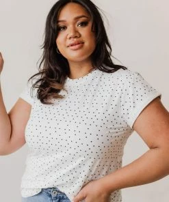 Vendor-unknown Plus Size Lizzy Polkadot Tee Shirt Ivory Tops