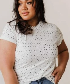 Vendor-unknown Plus Size Lizzy Polkadot Tee Shirt Ivory Tops