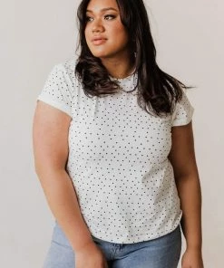 Vendor-unknown Plus Size Lizzy Polkadot Tee Shirt Ivory Tops