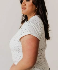 Vendor-unknown Plus Size Lizzy Polkadot Tee Shirt Ivory Tops