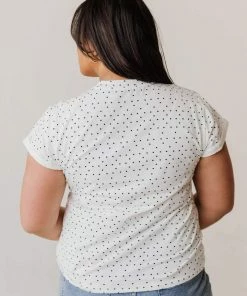 Vendor-unknown Plus Size Lizzy Polkadot Tee Shirt Ivory Tops