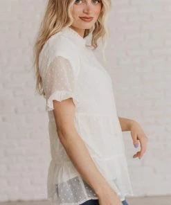 Vendor-unknown Mariam Swiss Dot Blouse Cream Tops