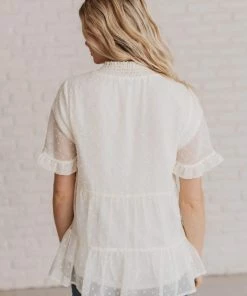 Vendor-unknown Mariam Swiss Dot Blouse Cream Tops