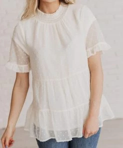 Vendor-unknown Mariam Swiss Dot Blouse Cream Tops