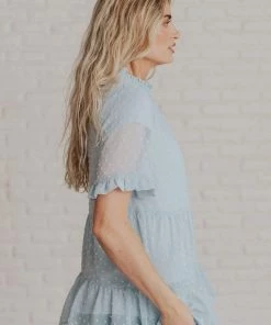 Vendor-unknown Tops Mariam Swiss Dot Blouse Light Blue