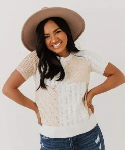 Vendor-unknown Mary Color Block Knit Sweater Ivory