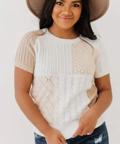 Vendor-unknown Mary Color Block Knit Sweater Ivory