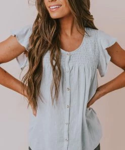 Lucy Avenue Piper Polka Dot Blouse Aqua Tops