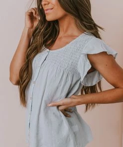 Lucy Avenue Piper Polka Dot Blouse Aqua Tops