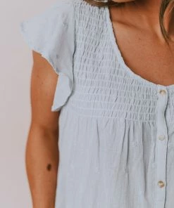 Lucy Avenue Piper Polka Dot Blouse Aqua Tops