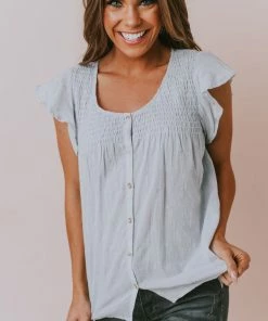 Lucy Avenue Piper Polka Dot Blouse Aqua Tops