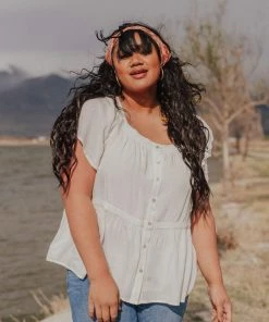 Vendor-unknown PLUS Betsy Square Neck Button Up Top Ivory