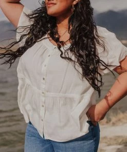 Vendor-unknown PLUS Betsy Square Neck Button Up Top Ivory