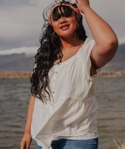 Vendor-unknown PLUS Betsy Square Neck Button Up Top Ivory