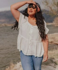 Vendor-unknown PLUS Betsy Square Neck Button Up Top Ivory