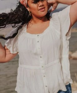 Vendor-unknown PLUS Betsy Square Neck Button Up Top Ivory