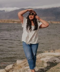 Vendor-unknown PLUS Betsy Square Neck Button Up Top Ivory