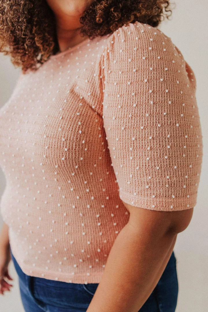 Vendor-unknown PLUS! EXCLUSIVE! Laura Polka Dot Short Sleeve Sweater Blush 4 Vendor-unknown PLUS! EXCLUSIVE! Laura Polka Dot Short Sleeve Sweater Blush