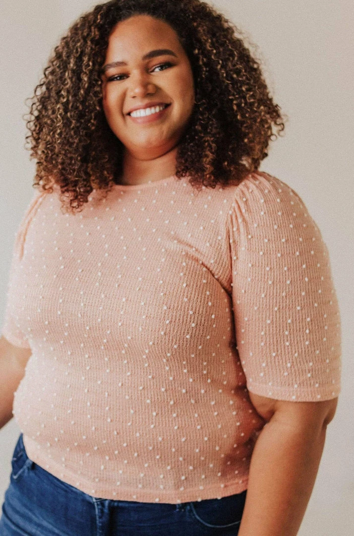 Vendor-unknown PLUS! EXCLUSIVE! Laura Polka Dot Short Sleeve Sweater Blush 3 Vendor-unknown PLUS! EXCLUSIVE! Laura Polka Dot Short Sleeve Sweater Blush