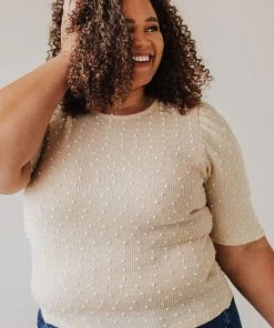 Vendor-unknown PLUS! EXCLUSIVE! Laura Polka Dot Short Sleeve Sweater Cream