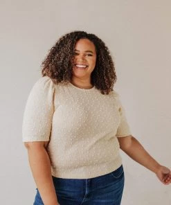 Vendor-unknown PLUS! EXCLUSIVE! Laura Polka Dot Short Sleeve Sweater Cream