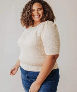 Vendor-unknown PLUS! EXCLUSIVE! Laura Polka Dot Short Sleeve Sweater Cream