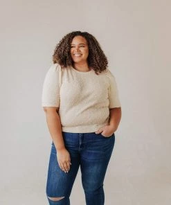 Vendor-unknown PLUS! EXCLUSIVE! Laura Polka Dot Short Sleeve Sweater Cream