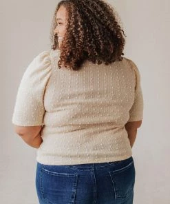 Vendor-unknown PLUS! EXCLUSIVE! Laura Polka Dot Short Sleeve Sweater Cream